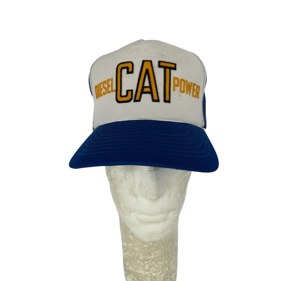 Vintage 80s 90s Diesel Cat Power Caterpillar Trucker Mesh Snapback Cap VTG - Picture 2 of 8